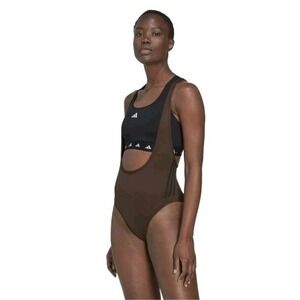 Adidas AEROREADY Leotard Women's 3 Stripes‎ One Piece Brown Suit Size L